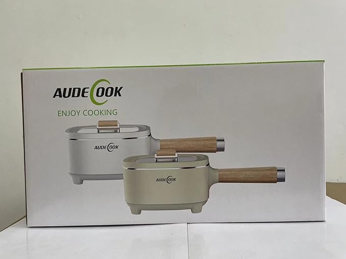 Audecook Hot Pot Electric 2L, Cermic Glaze Non-Stick Frying Pan 8 Inch, Portable Travel Cooker for Ramen/Steak/Fried Rice/Oatmeal/Soup, with Dual Power Control (Silicone Spatula Included)