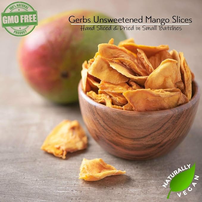 Gerbs Dried Mango Slices Unsweetened 4 lbs. | Dehydrated, Unsulfured, Resealable Bag | Naturally Chewy & Vibrant | Top 14 Allergen-Free