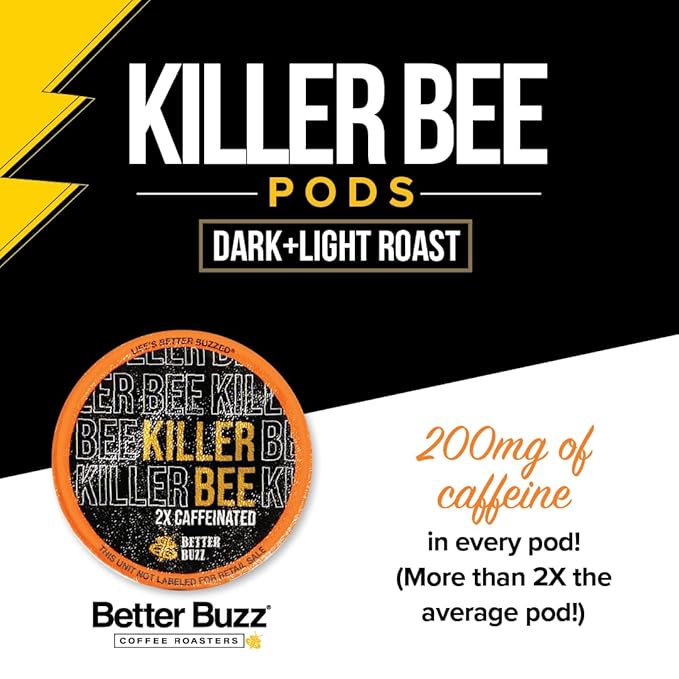 Better Buzz Killer Bee Super Caffeinated Dark Roast Light Roast Blend 12ct., California Solar Energy Produced Recyclable Coffee Pods, Small Batch Roasted Coffee, K-Cup Compatible, Life's Better Buzzed