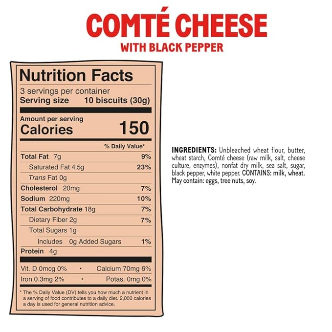 Michel et Augustin Gourmet Crackers, Comté Cheese Biscuits with Black Pepper, Savory Party Crackers, French Snacks, 3-Pack, 3.5 oz. Bags