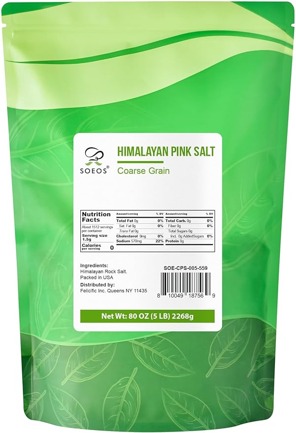 Soeos Himalayan Pink Salt, Coarse Grain, 5 Lbs (Pack of 1), Himalayan Pink Sea Salt, Rock Salt for Grinder Refill