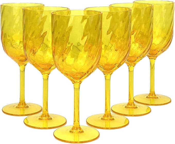 Yalin Set of 6 Unbreakable 15 oz Acrylic Plastic Wine and Water Tumbler Stackable Goblets. (Yellow, 15 oz)