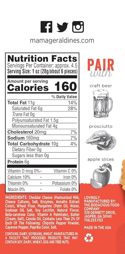 Mama Geraldine's Chipotle Cheese Straws - 4.5 oz Box (6 Pack) - Spicy & Savory Baked Cheese Snacks