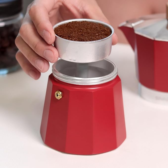 Sivaphe Aluminum Moka Pot 9 Espresso Cups, Percolator Espresso and Coffee Maker, Portable Stovetop Italian and Cuban Cafì±?Brewer for Home and Camping Red
