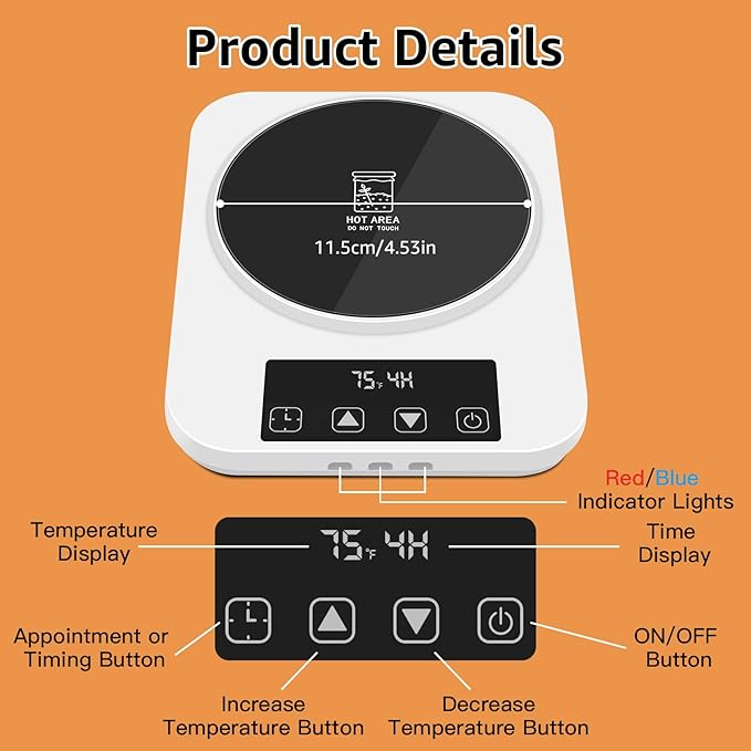 Sourdough Starter Warmer with Memory Function– 1°F Precision Temperature Control (70–100°F), Auto On/Off, 12-Hour Timer, Fits sourdough starter Jars Up to 40oz for Home Baking and Fermentation.