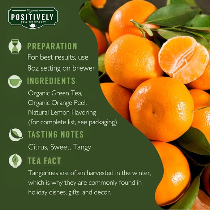 Organic Positively Tea Company, Green Tangerine Green Tea, K-Cup Compatible, 24 Pods