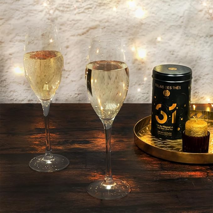 Palais des Th챕s - Nì§?1 New Year's Eve Green Tea - Holiday Blend with Sweet Rose and Elderberry - 3.5oz Loose Leaf Metal Gift Tin, Serves 20-25 Cups