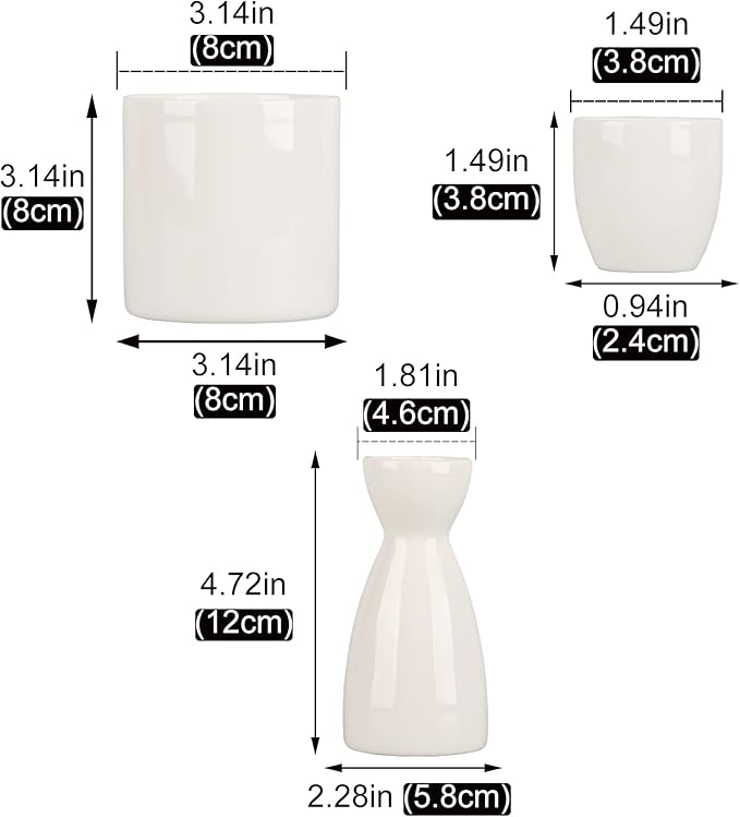 XINGYAN Traditional Japanese White Porcelain Sake 8Pcs Set with Warmer Pot Gift Box Package,Smooth Ceramic Surface Best for Home Gift (Pure White)