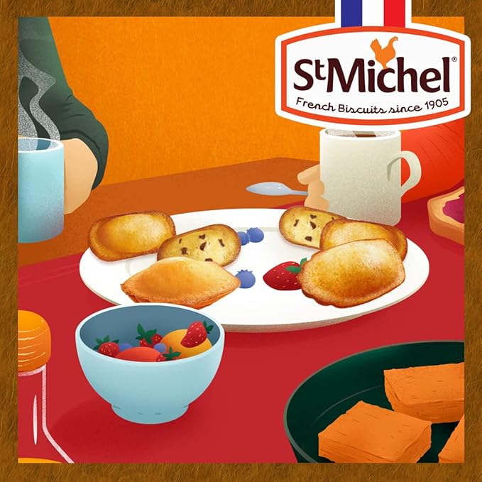 St Michel Chocolate Chip Madeleines French Sponge Cakes Made In France, Pack of 2 (250g each) Non-GMO. Total of 20 Individually wrapped All Butter Traditional Madeleines Sponge Cakes