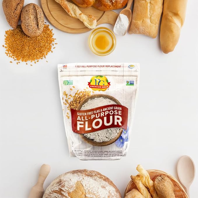 Premium Gold Gluten Free All Purpose Flour, 5 Pound, Gluten-Free, Non-GMO, Kosher, High In Fiber, Source of Omega-3, Plant-Based Protein, No Preservatives, No Additives, Ideal for Beverages, Baking & Topping, Baking Flour Substitute