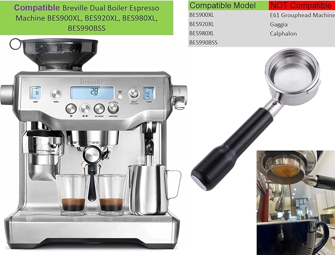 58mm Bottomless Portafilter for Breville BES900XL, BES920XL, BES980XL, BES990BSS Espresso Machine with Filter Basket-Plastic Handle