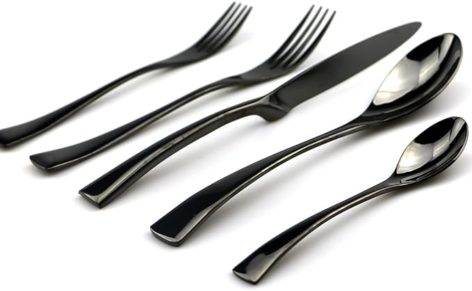 JASHII 18/10 Stainless Steel 20 Piece Mirror Polished Black Flatware Set,Dinner Knife Fork Salad Fork Coffee Spoon,Service for 4 ,Black Utensil Sets