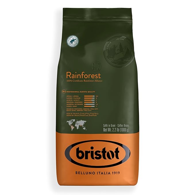 Bristot Rainforest Alliance Certified Coffee Beans ??Medium Roast Italian Espresso ??Whole Bean ??2.2 lb (1kg)
