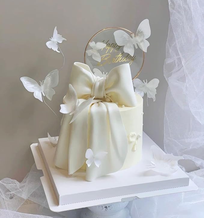 White Butterfly Cake Toppers, 11pcs Butterfly Cupcake Toppers Happy Birthday Metal Gold Cake Topper for Girls Women's Birthday Cake Party Decorations