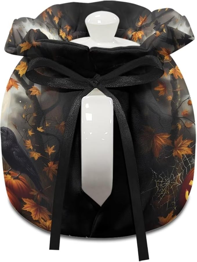 Black Cat Tea Cozy for Teapot Insulated Pumpkin Tea Cozies Covers for Halloween Day Resuable Teapot Insulation Cover with Drawstring,Designed in England Breakfast Warmer