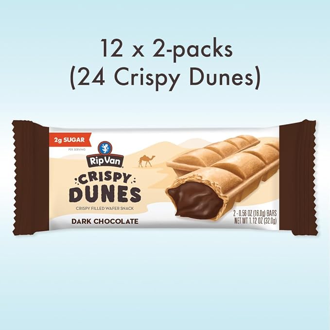 Crispy Dunes Vegan Dark Chocolate Wafer Sticks ??Low-Calorie Snack with Dark Chocolate Cream Filling, 90 Calories, Non-GMO, Prebiotic Fiber - 12 Pack