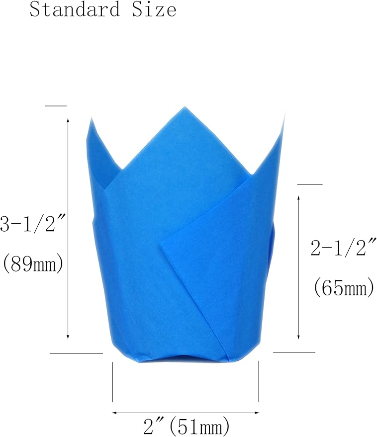 Muffin Greaseproof paper Baking cupcake cups, 2" x 3 1/2" Blue Tulip Baking Cup Case of 125 pcs (Standard Size)(125, Blue)