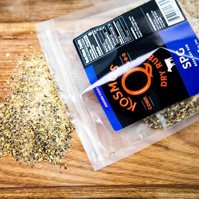 Kosmos Q SPG Seasoning - Savory Blend of Salt Pepper Garlic Seasoning - SPG Rub for Brisket, Steak, Chicken, Prime Rib Rub, Pork, and More - All-Natural Garlic Salt Pepper & Spice Shaker (16 oz)