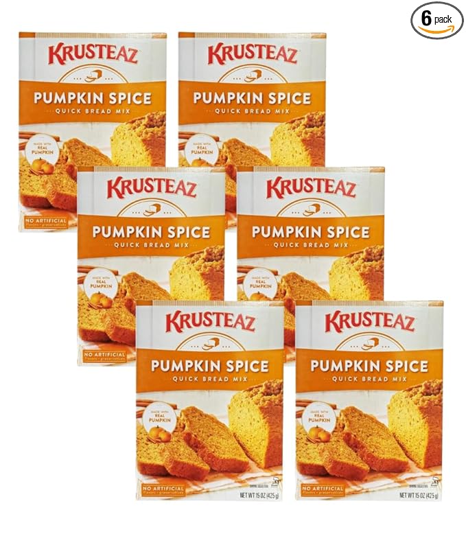 Krusteaz Baking Mix, Pumpkin Spice Quick Bread Mix, Made with Real Pumpkin & No Artificial Flavors, 15 Ounce Box (Pack of 6)
