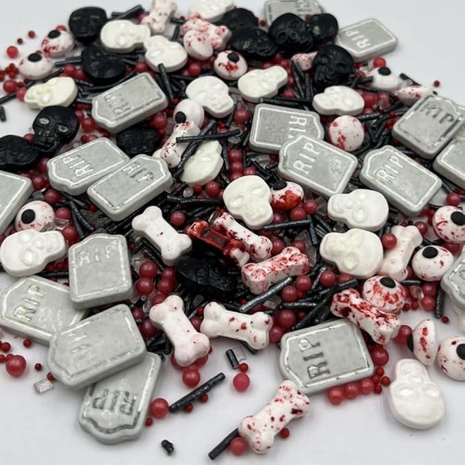 1 Bottle Edible Halloween Sprinkles Candy Eyes Eyeballs Skull Bones Tombstone Sprinkles for Decorating Halloween Cupcakes Toppers Sprinkles Cake IceCream Desserts Supplies 95g/ 3.35oz