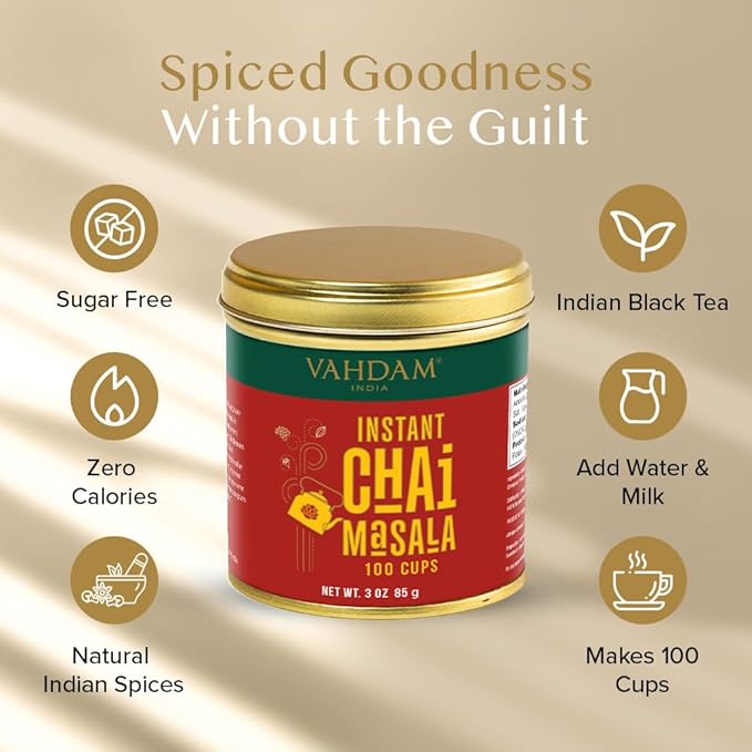 VAHDAM Instant Chai Tea (3oz/85g) - Traditional Masala Chai | Makes 100 Cups | Natural Spices, Zero Calories | Instant Indian Tea - No Steeping | Unsweetened Tea Powder | Free Bamboo Spoon Inside