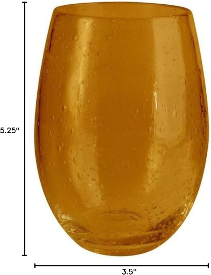 Artland Stemless Wine Glass, Set of 4 | Iris Seeded Design, Amber | Drinking Glass for Parties and Everyday Use - Wine, Champagne, Cocktail | Glassware & Barware Essentials