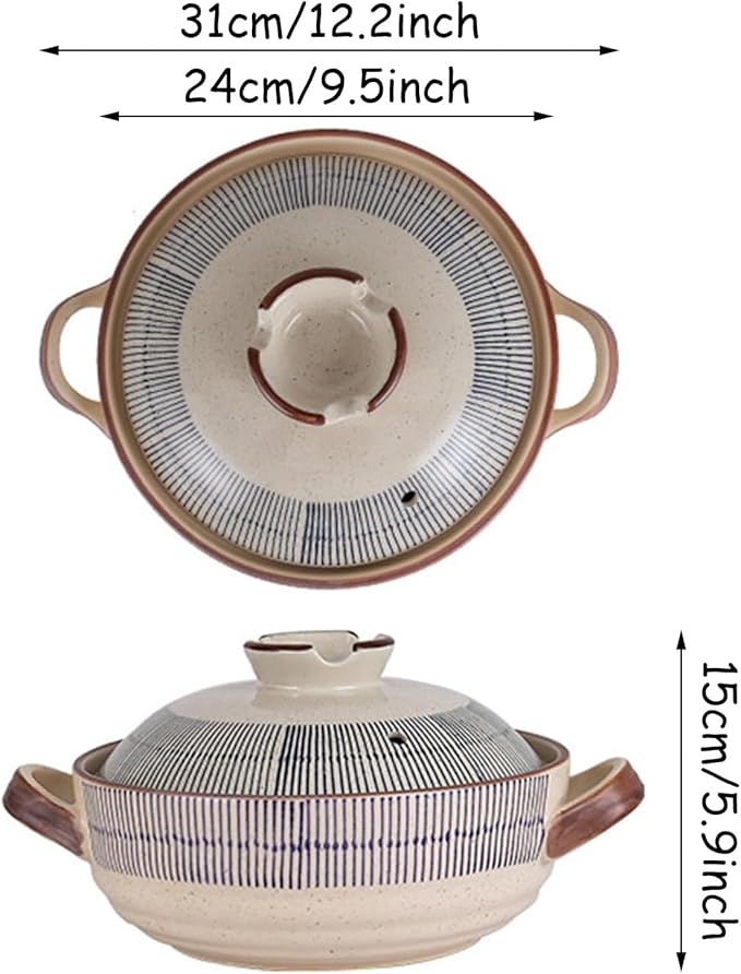Ceramic Casserole Dish with Lid, Ceramic Cooking Pot Nonstick Earthenware Pot, Ceramic Stew Pot with Handle Round Ceramic Cookware for Stew Steam, Soup Bowl,2.3Quarts