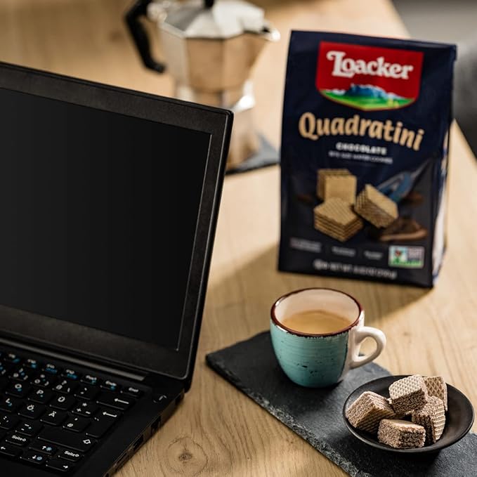 Loacker Quadratini Chocolate Wafer Cookies LARGE - 30% Less Sugar - Premium Crispy Bite Size Wafers - NON-GMO - LARGE Pack of 6