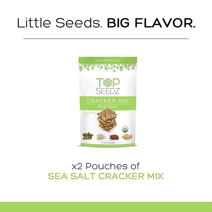 Top Seedz Organic Gluten Free Bake-at-Home Sea Salt Seed Crackers Mix | 2-Pack | 12 Ounces | Healthy Vegan Crackers with Plant Based Protein | Sunflower, Flax, Sesame and Pumpkin Seed