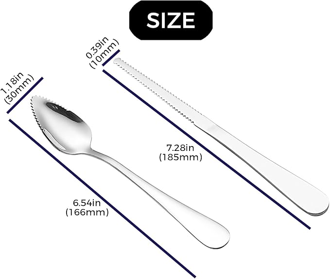 5Pcs Grapefruit Spoons and 3 Pcs Knives Set, Stainless Steel Grapefruit Utensils with Serrated Edge for Easy Cutting & Scooping, Rust-Proof Kitchen Tool for Avocado, Oranges and Melons