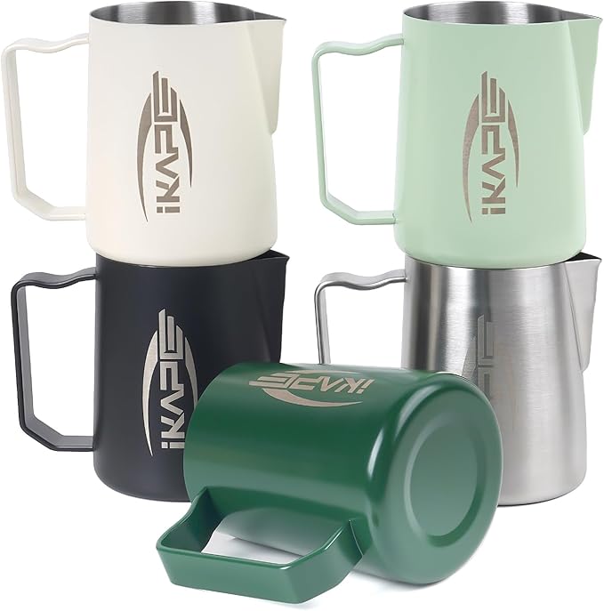 IKAPE Espresso Milk Pitcher, Espresso Steaming Pitcher with Sharp Spout for Espresso Barista Tool, 20.3 oz / 600ml Milk Frothing Jug (Light Green)