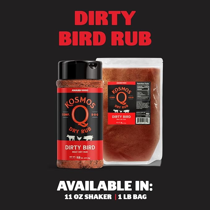 Kosmos Q Dirty Bird BBQ Dry Rub, Sweet and Spicy Seasoning with Brown Sugar, Red Pepper, Garlic & Paprika For Chicken Wings, Ribs, Pulled Pork, Dry Rub For Smoking & Grilling, 11 Oz Shaker Bottle