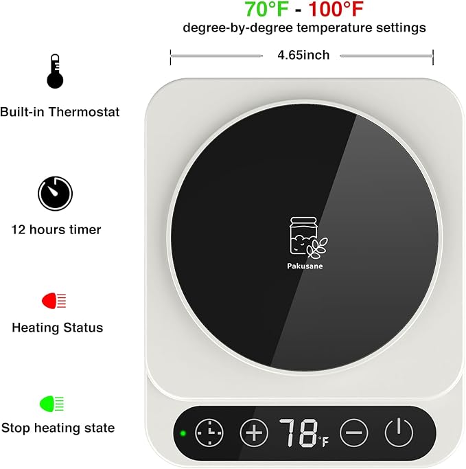 Sourdough Starter Warmer(Jar Not Included) – Precise 1°F Temperature Control (70–100°F), Auto On/Off Heating, 12-Hour Timer, Game-Changing Tool for Home Baking Enthusiasts Basic-WOD