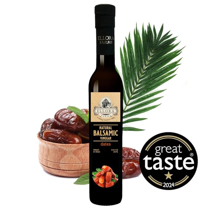 Ellora Farms, Date Balsamic Vinegar, Thick and creamy, Barrel aged, No-added sugar, Award Winning, Glass bottle, 8.45 oz., Pack of 1