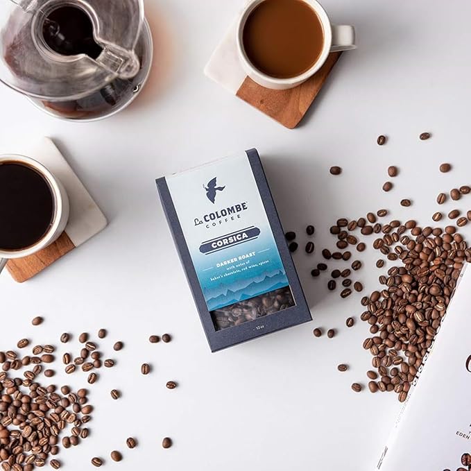 La Colombe Corsica Dark Roast Drip Grind Ground Coffee - Notes of Baker's Chocolate, Red Wine & Spices, 12 Ounce (Pack of 4)