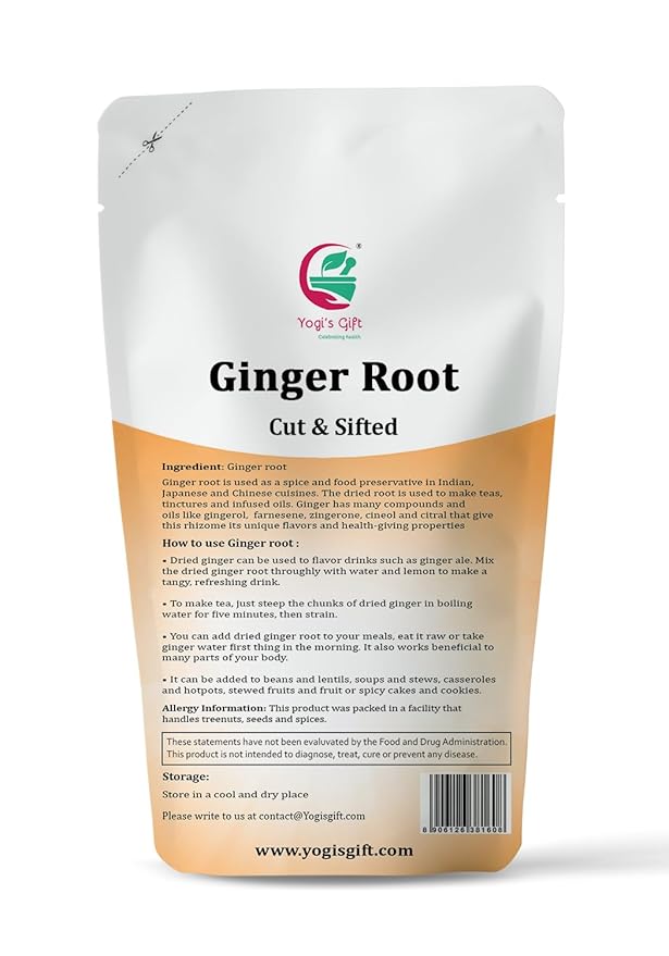 Dried Ginger Root 4 oz | Cut and Sifted Dried Ginger Pieces | As Spicy as Fresh | Flavourful Indian Spice |100% Pure and Natural For Making Flavourful Tea | By Yogi's Gift์งฐ