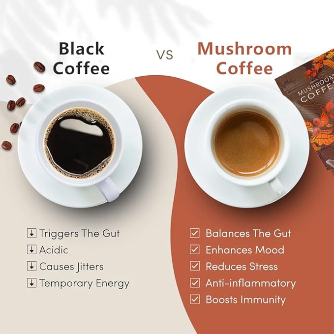 Mushroom Coffee With Lion's Mane, Reishi, Cordyceps, Shiitake, King Trumpet & Turkey Tail Everyday Dose (30 Servings) Premium Instant Coffee for Better Focus, Energy竊?.35 Ounce Pack of 180g竊?,<div>