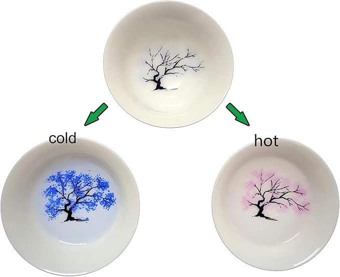 Magic Sakura Cherry Blossom Sake Cup - 2023 New Ceramic Sake Cold/Hot Temperature Color Changing Cup Glasses, Japanese Tea Wine Soju Sake Cup Glasses Set, Magical Blooming Sake Cups (Sakura- Cold&Hot)