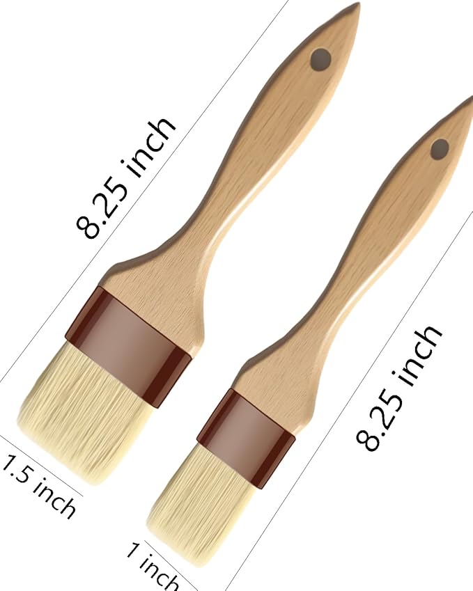Basting Brush-Pastry Brush,Oil Brush for Cooking,Boar Bristles BBQ Brushes for Grill,Beech Wooden Handle Food Brush for Baking/Spreading Marinade/Sauce/Butter/Egg/Kitchen Baster Brushes(1.5 1 inch)