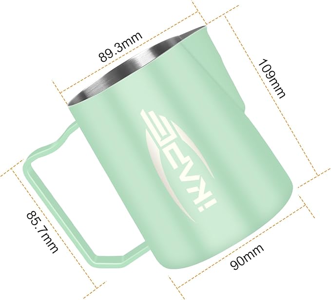 IKAPE Espresso Milk Pitcher, Espresso Steaming Pitcher with Sharp Spout for Espresso Barista Tool, 20.3 oz / 600ml Milk Frothing Jug (Light Green)