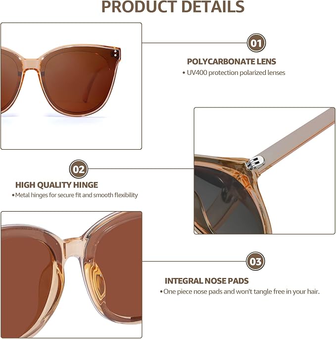 LVIOE Oversized Polarized Sunglasses for Women Trendy Large Cat Eye UV Protection Shade LS1627s