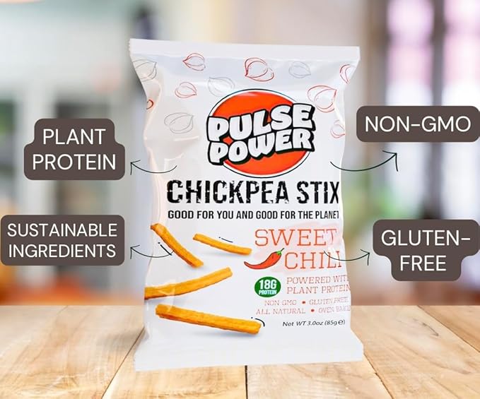 Pulse Power Chickpea Stix - Crunchy Snacks, High Protein, Gluten Free, Non-GMO, Vegan (3 pack, 3 oz) (Sweet Chili)