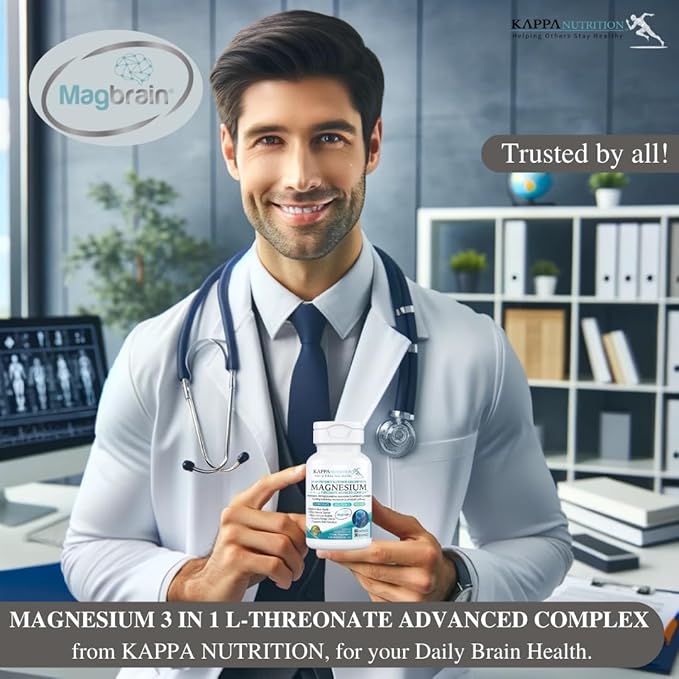 Kappa Nutrition Magbrain??Magnesium L-Threonate Plant-Based, 420mg Elemental Magnesium (3 Capsules) from 2,253mg, 60 Vegan Capsules, Brain, Sleep & Muscle Support.