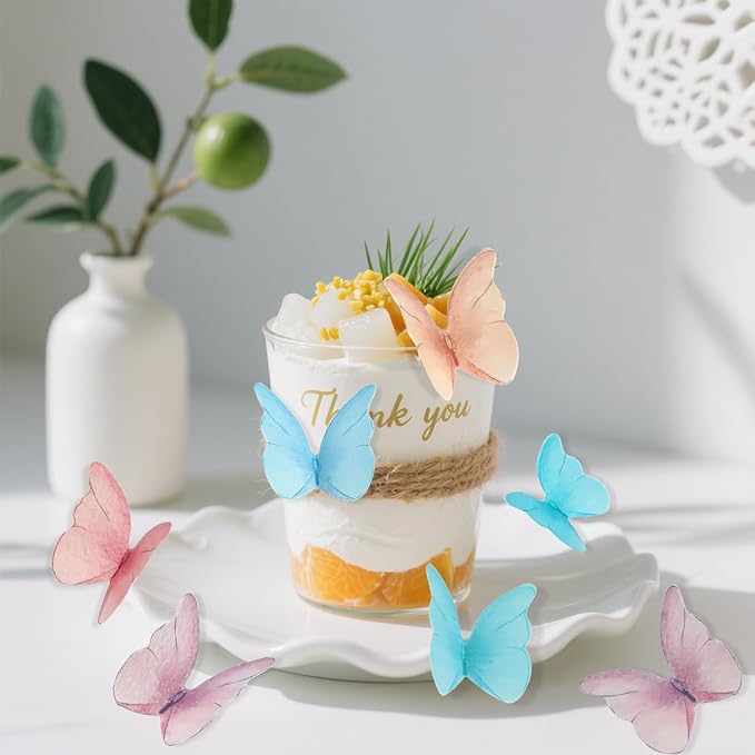 Cake Decorations 72P, Wafer Paper Cupcake Toppers, Edible Cake Decorations Butterflies for Wedding Birthday Party Cupcakes Decorating(Mixed Color)