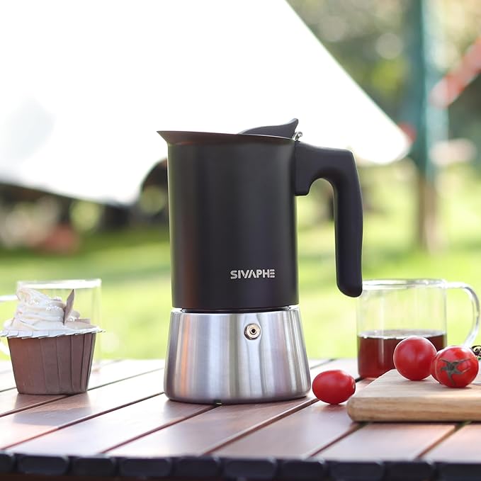 Sivaphe Stainless Steel Stovetop Espresso Brewer 6 Cup Induction Mocha Pot Cuban Coffee Maker Italian 10 fl.oz m찼quina de cafì±?expreso
