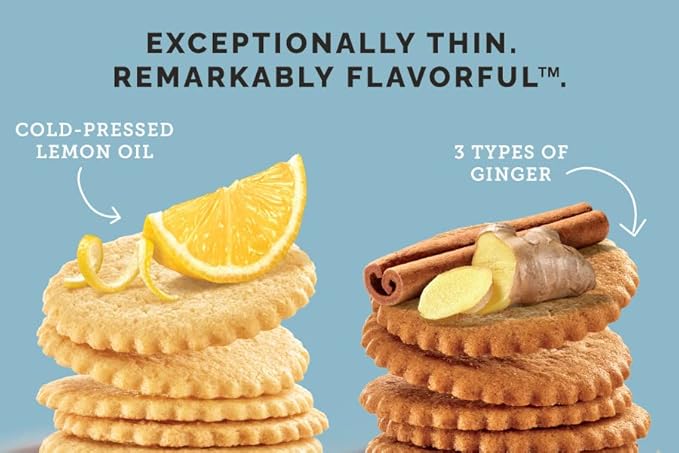 Dewey's Bakery Meyer Lemon & Triple Ginger Moravian Style Thin Cookies Variety Pack, Bakery Fresh with Real Simple Ingredients, Low Calorie Snack, No Artificial Flavors, 9oz (Pack of 2)