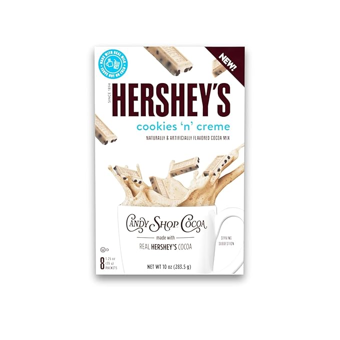 Candy Shop Cocoa HERSHEY'S COOKIES 'N' CREME Cocoa Mix Hot Chocolate Make Hot or Iced Cocoa Made With Real Milk Gluten Free 1.25 oz Packet (8 count)