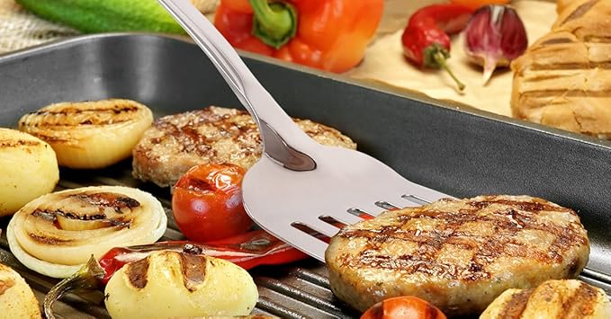 Zulay Kitchen Stainless Steel Metal Spatula ??Lightweight, Strong & Durable Metal Turner ??Easy to Use, Comfortable Grip, Heat Resistant & Dishwasher Safe ??Perfect for Home Cooks & Chefs (14.8")
