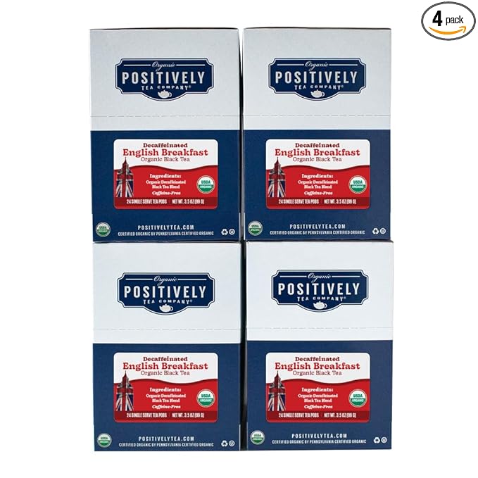 Organic Positively Tea Company, Decaf English Breakfast Black Tea, K-Cup Compatible, 96 Pods