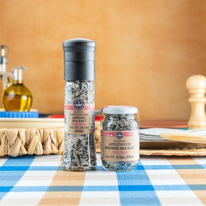 Applewood Smoked Sea Salt Grinder (14.1 oz) – Gourmet Finishing Salt for BBQ, Steak & Seafood